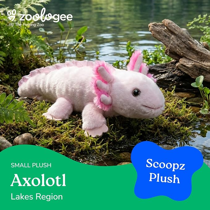 The Petting Zoo Axolotl Stuffed Animal Plushie, Gifts for Kids, Scoopz Sealife Animals, Pink Salamander Plush Toy, 8 inches