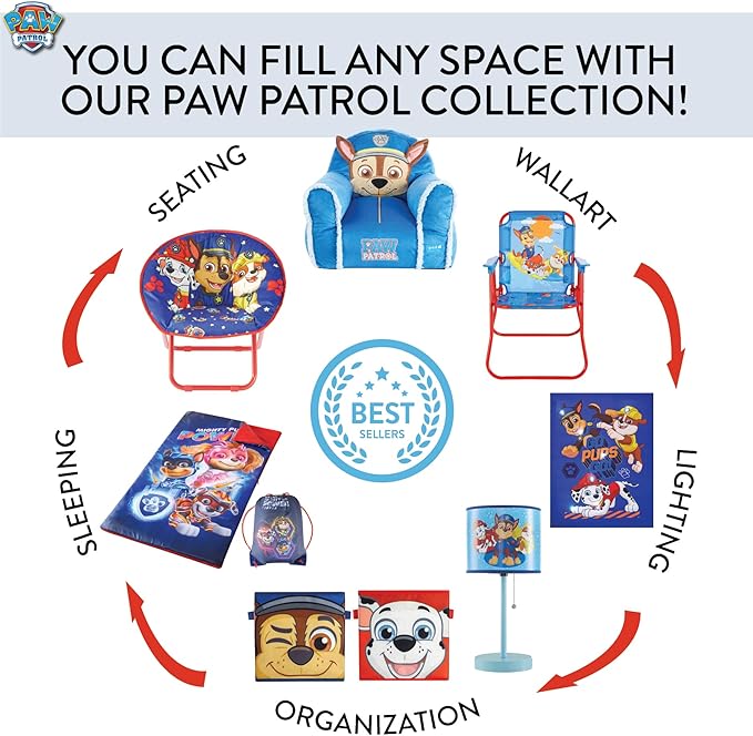 Idea Nuova Paw Patrol Chase Hillside by pod Plush Kids Bean Bag Chair, 24" Wx24 Dx17 H