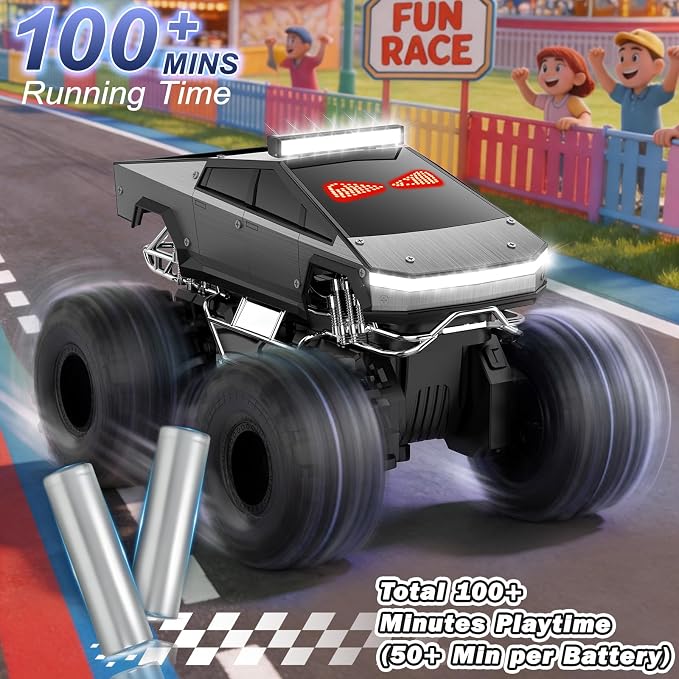 Qrytoi 1:18 Amphibious Remote Control Car with LED Light Eyes, 2.4GHz 360° Rotatable Remote Control Car, Waterproof Monster Truck Toys, Kids Toy Gift for Boys Girls Age 6 7 8 9 10 11 12+