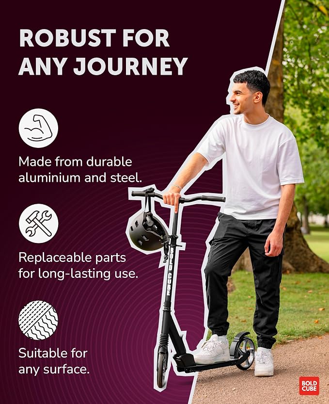BOLDCUBE Big 2 Wheeler | Scooter for Kids & Teens Ages 7+ Years | Play & Commute | Front Suspension Fit with 200MM Wheels | Height Adjustable 86 to 111 cm