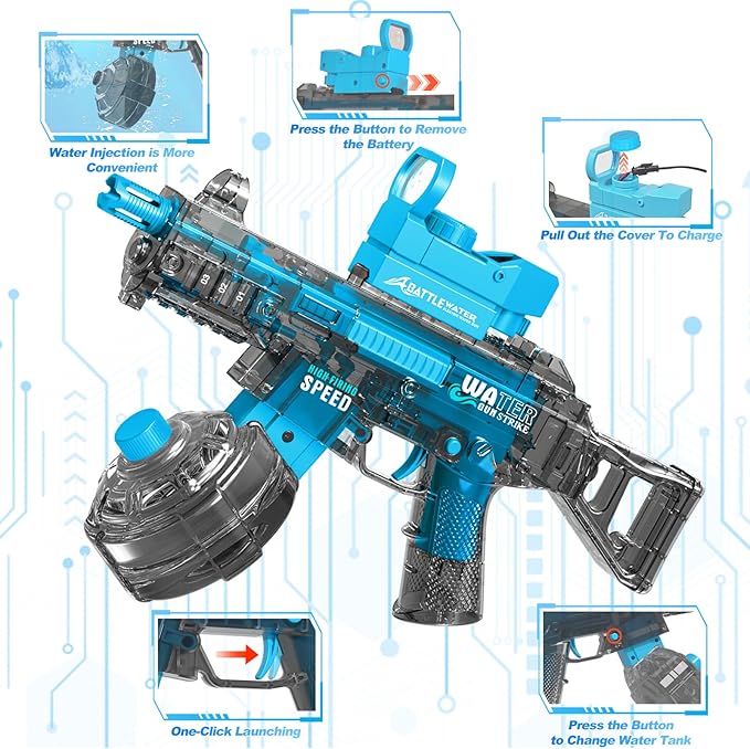 2 Pack Electric Water Guns for Adults Kids,Automatic Squirt Water Gun Up To 33 FT Long Range,High Capacity Water Gun,Ultimate Battle Powerful Water Blaster Summer Outdoor Beach Swimming Pool Water Toy