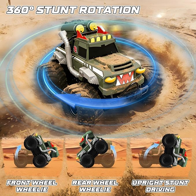 Remote Control Car, Amphibious Monster Trucks for Boys Age 4-7, 1:18 4WD All Terrain Waterproof Monster Truck Toys, 2.4GHz RC Boat W/2 Batteries, Birthday Gift for Kids Ages 6-12 Years Old