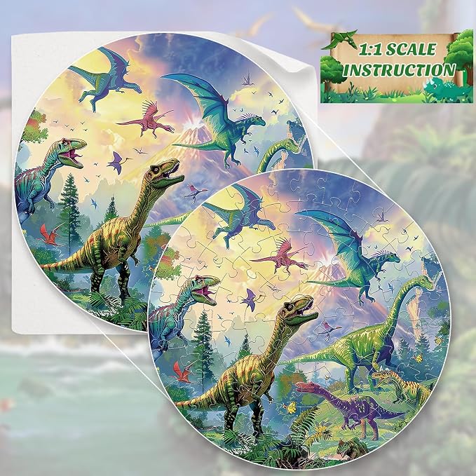 Floor Puzzles for Kids Ages 4-6 70 Piece Dinosaur Puzzles 3-5 Large Round Toddler Jigsaw Puzzles Preschool Learning Educational Toy Birthday Gift for Boys Girls Ages 6-8