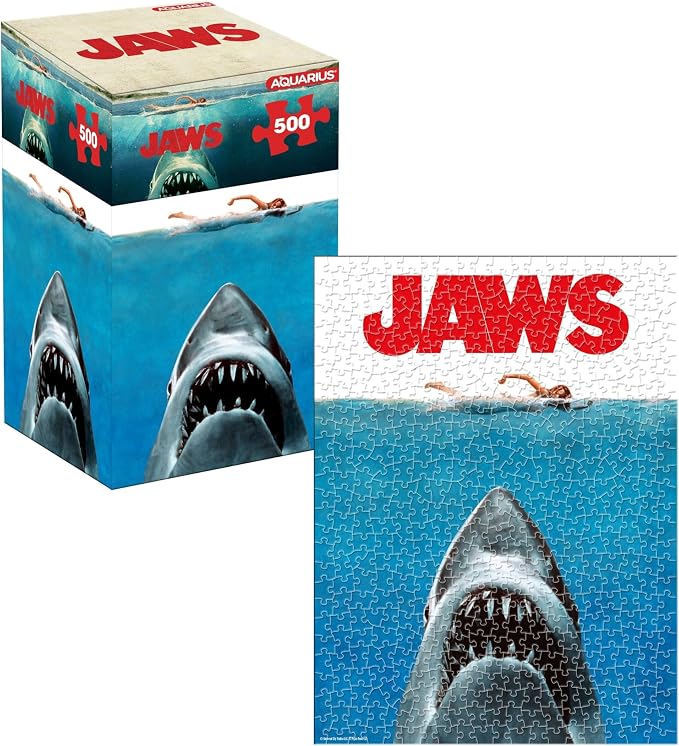 Aquarius Jaws 500 Piece Jigsaw Puzzle for Adults - Jaws One Sheet Movie Shark Puzzles Merchandise 14"x19" Collectible Gift
