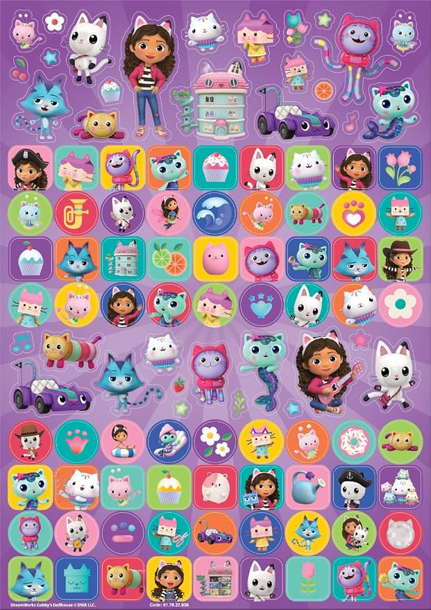 Paper Projects 01.70.22.036 Gabby's Dollhouse Mega Pack | Three Types of Stickers (Around 150 Total) | Reusable on Non-Porous Surfaces, 35cm x 23cm