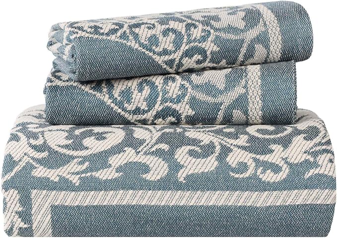 Superior Lyron Cotton Blend Bedspread Set, Includes 1 Tailored Bedspread and 1 Matching Pillow Sham, Lightweight Blanket, Bedding Decor, Jacquard Vintage Floral Mandala, Twin, Cerulean Blue
