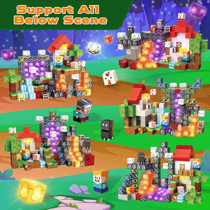 200 PCS Magnetic Blocks with Light Up Blocks - Magnetic Building Blocks, Magnetic Construction Cube Toys, STEM Sensory Learning Toys, Easter Christmas Birthday Gifts for Toddlers Boys and Girls Age 3+