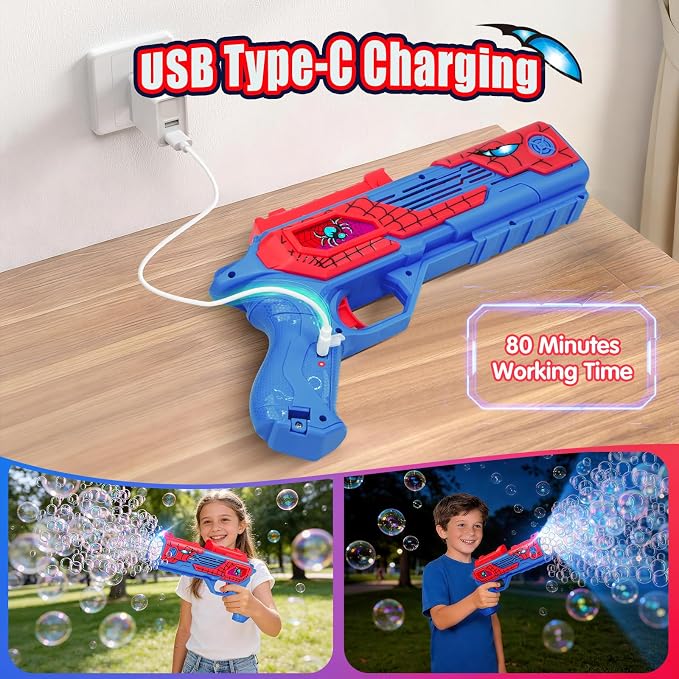 Rechargeable Bubble Gun for Kids, Toys for Boys 3-4, 4-6, Bubble Machine for Kids, Outdoor Toys for Kids Age 4-8, Easter, Summer, Wedding, Party Favors, Halloween, Birthday Gifts