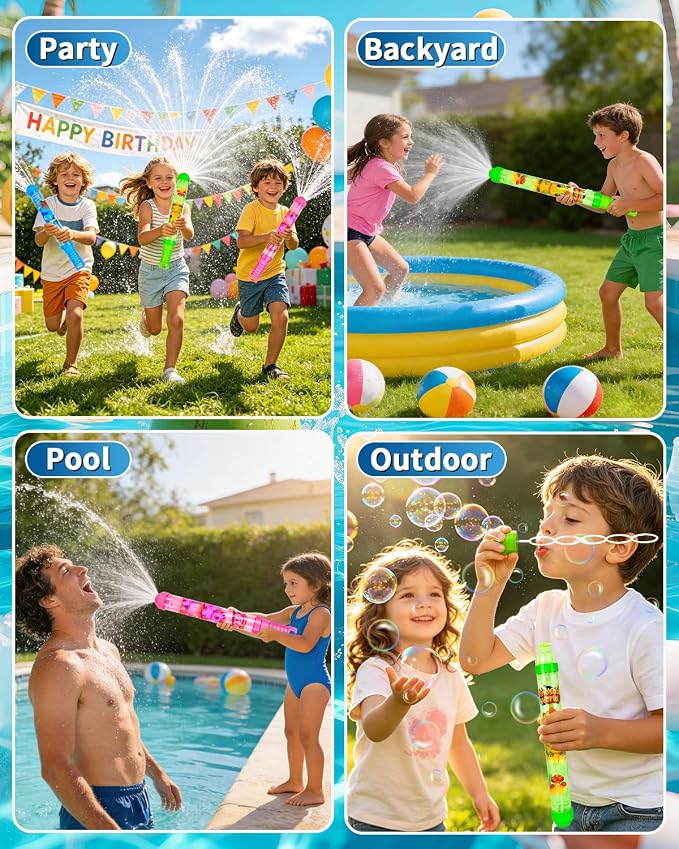 6Pack Fireworks Water Gun for Kids: 2-in-1 Water Blaster Bubble Wand Combination Toys for Kids| Water Shooters for Pool Toy Swimming Beach Outdoor Party Favors| Bubble Blower Bulk with Bubble Solution
