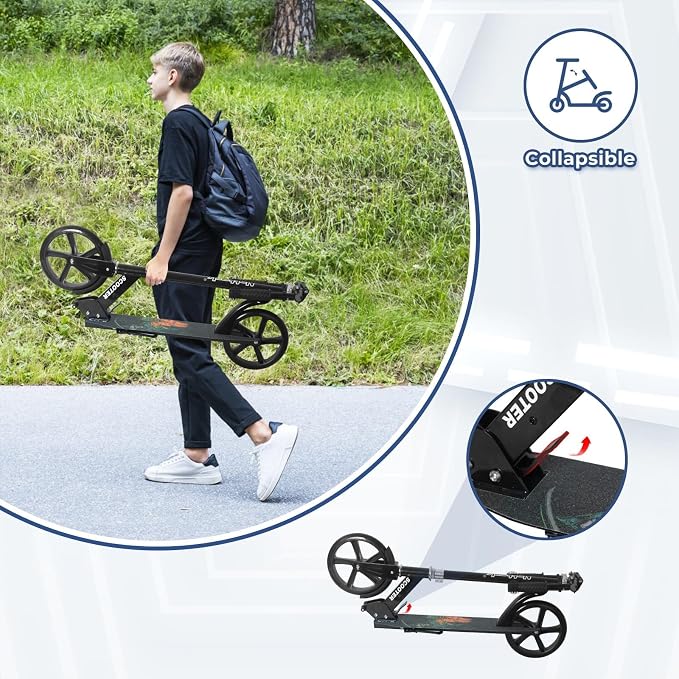 Nattork Scooter for Kids 6+, Teens and Adults- Adjustable Height Folding Kick Scooter with Large Sturdy Wheels for a Smooth Ride, Lightweight, Anti-Shock Suspension for Boys and Girls