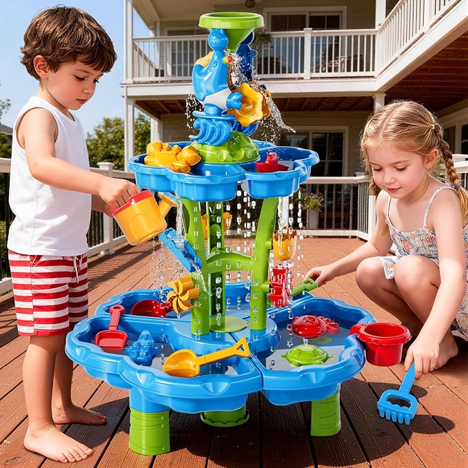 Kids Sand Water Table: Water Table for Toddlers 3-5, Water and Sand Activity Sensory Tables Summer Outdoor Toys Beach Toys for Outside Backyard for Kids Toddlers Age 3 4 5 6 7 8
