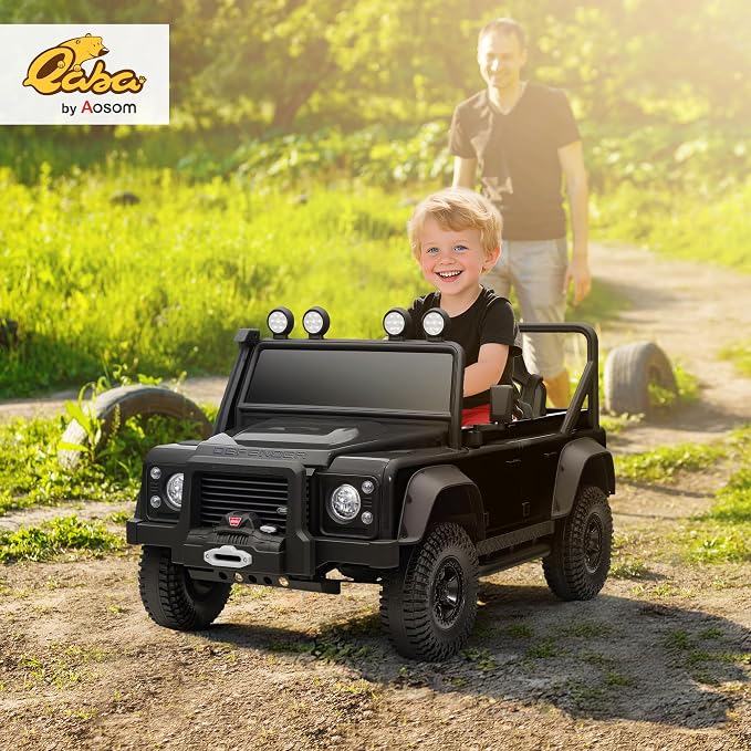 Qaba Land Rover 110SVX Licensed Electric Car for Kids, 12V Battery Powered Kids Ride On Car with Remote Control, Dual Motors, Spring Suspension, LED Lights, 3 Speeds Ride On Truck, Black