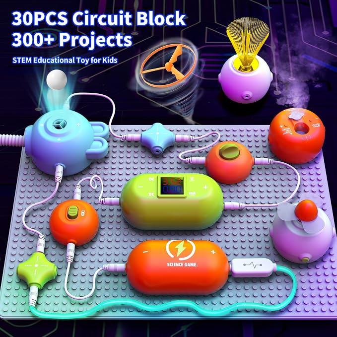 STEM Toys for Boys Age 6-8-10, 300+ Creations Electronics Kit, Circuit Building Set with LED Lights & Fan, Educational Science Gift for Kids 7-9 Year Old