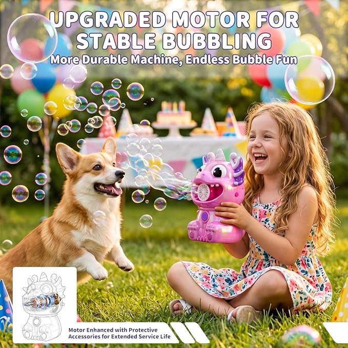 No Spill Bubble Machine for Kids, Rechargeable Bubble Monster (Pink) | Unique Designs Fashion Polished Surface, Colorful Bubble Maker for Indoor Outdoor Birthday Party Xmas Present