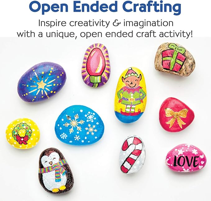 Creativity for Kids Holiday Hide & Seek Rock Painting Kit | Paint, Decorate & Hide 10 Festive Rocks | DIY Christmas Craft Kit for Kids to Inspire Creativity & Kindness (Ages 6+)