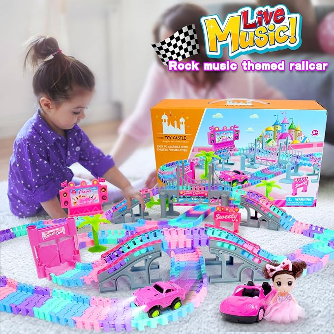 Car Toys for Girl 4-6,201 PCS Race Car Track for Kids Ages 3-5 Monster Truck 2+ Year Old Birthday Gift,Toddler Cars Toy for 3+ Year Old Girl