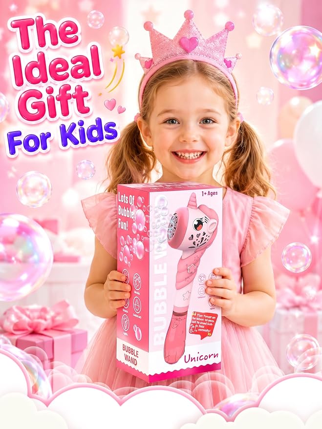 Unicorn Automatic Bubble Wand Solution for Toddler Kid Princess Toy Age 1 2 3 4 5 6 7 8 1yr Year Old Little Girl Gift Machine Outdoor Juegos Juguetes Burbujas Niñas Christmas Pink