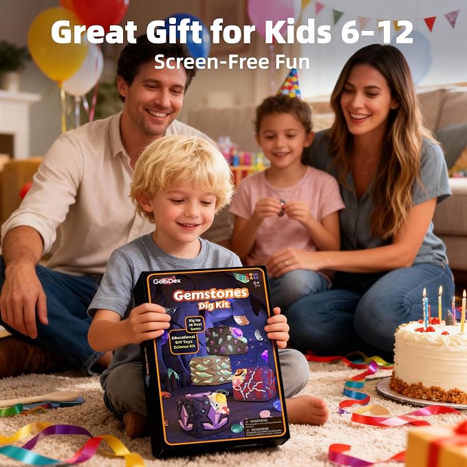 GobiDex Gemstones Dig Kit for Kids, Excavate 16 Real Gemstones, STEM Science Toy, Archaeology & Geology Science Gift for Boys and Girls Age 6+