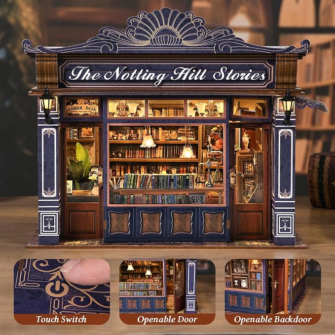 DIY Miniature House Kit, Dollhouse Fantastic Book Store for Adults to Build, Birthday/Christmas Day Gift for Family and Friends, Prefab Tiny Home with LED Lights,The Notting Hill Stories
