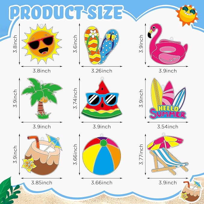 Pasimy 36 Sets Summer Suncatchers Craft Kits Beach Tropical DIY Paint Window Hanging Ornaments Decorations Palm Flip Flops Make Your Own Activities Arts Project Party Favors Gifts for Classroom Home