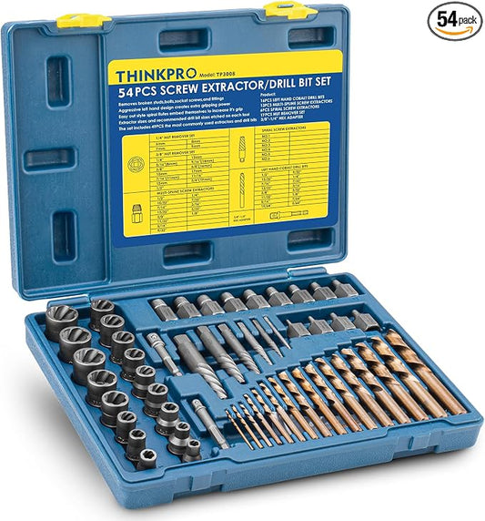 Screw & Bolt Extractor Set and Left Hand Drill Bit Kit, 54 PCS | Easy Out Stripped Screw Remover, Hex Adapter, Lug Nut Remover, For Broken, Damaged, Rusted, Rounded-Off Studs