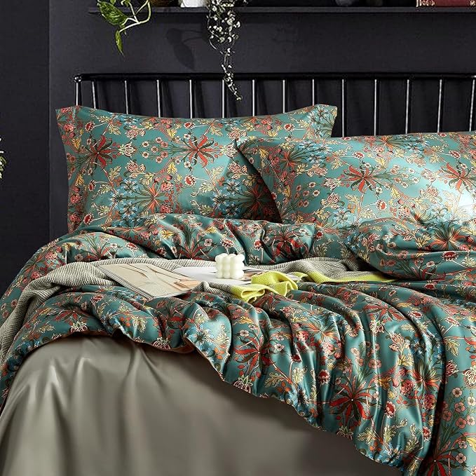 LifeTB Boho Floral Comforter Set Twin XL Vintage Flowers Plants Botanical Comforter 3 Pieces Cottagecore Bedding Set Soft Fluffy Lightweight Farmhouse Bed Set with 2 Pillowcases for All Seasons