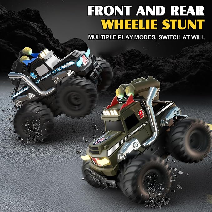 Dual Remote Control RC Car with Magic Gesture Wristband & 40+ Min Play, 1:18 Fully Submersible Waterproof All Terrain 4WD Monster Truck, Amphibious Toy Crawler Gift for Boys Girls Ages 6-12-Green