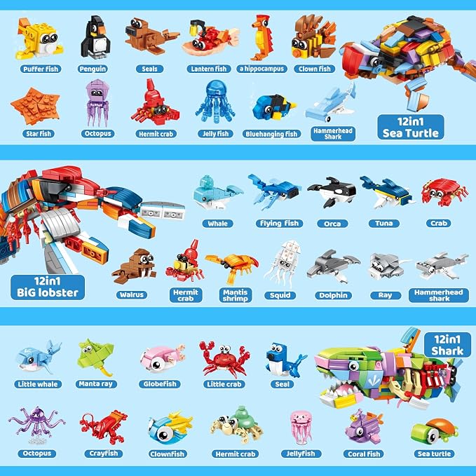 36 PCS Mini Building Blocks Sets Party Favors for Kids 4-8, Small Ocean Animals Building Blocks Sets for Goodie Bag Stuffers, Prize Box Toys for Kids Classroom, Classroom Prizes