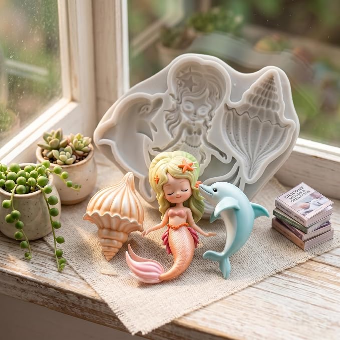 Mermaid Polymer Clay Molds Mermaid Dolphin Conch Silicone Mold for DIY Craft Resin Casting Molds DIY Crafts Air Dry Polymer Clay Tools Jewelry Making