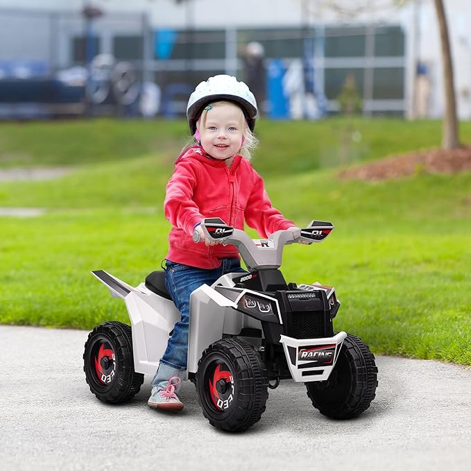 Aosom Kids ATV Quad Car, 6V Four-Wheeler Ride on Toy for Kids with Forward Backward Function, Wear-Resistant Wheels for Toddlers Ages 18-36 Months, White