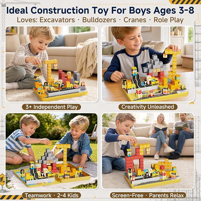 Magnetic Blocks Travel Kit: 100PCS Engineering Construction STEM Building Cubes with N32 Strong Magnets, Carry Tin Storage, Birthday Gifts for 3-8 Year Old Boys