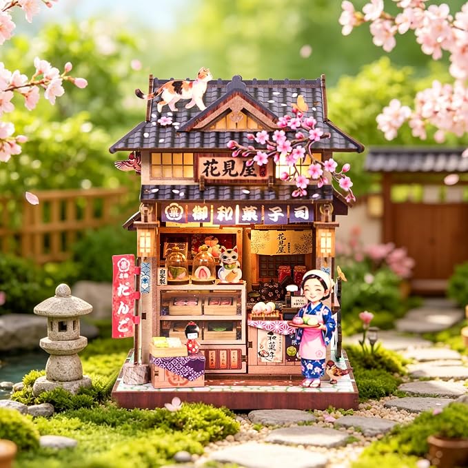 DIY Miniature Dollhouse Kit, Tiny House Diorama Book Nook for Adult | 3D Wooden Puzzle Japan Derssert Shop Building Home Decor, Separate Roof and Base, Pefert Gifts for Holiday Christamas