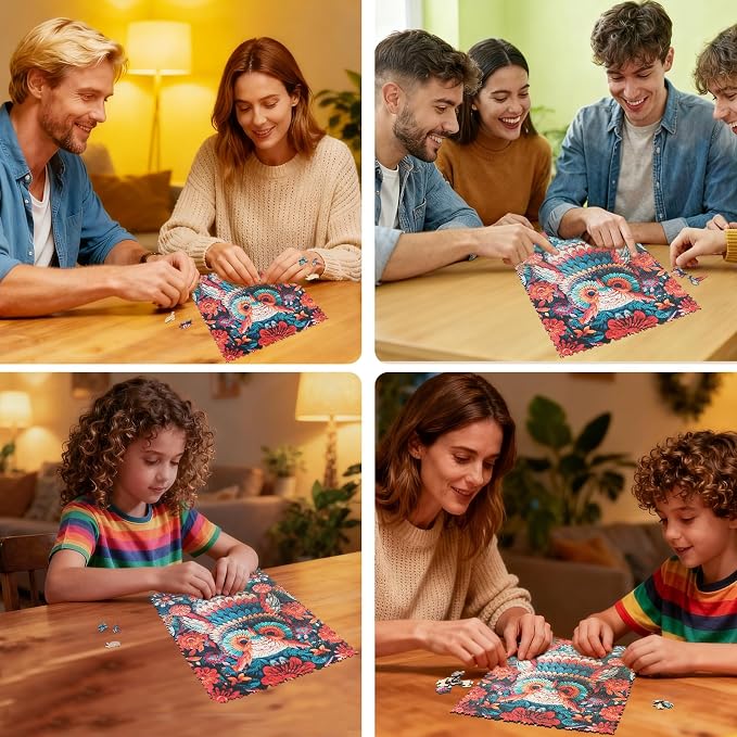 MEATRN Multicolored Owl Wooden Puzzles for Adults - 200 Pieces Natural Wood Jigsaw Puzzle, Laser-Cut Precision, Forest Wildlife Animal Theme, Relaxing Family Game & Creative Gift, 9.5x12.6in