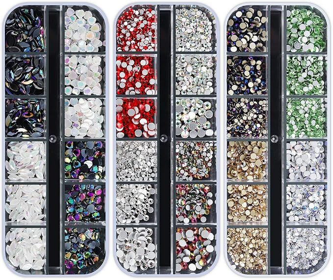 Artdone 12 Boxes Nail Rhinestones Glitter,Nail Gems Nail Diamonds,Nail Art Studs Nail Crystals Nail Sequins for Nails Kit with 1 Tweezers and 3 Pen for Nail Art Supplies Accessories