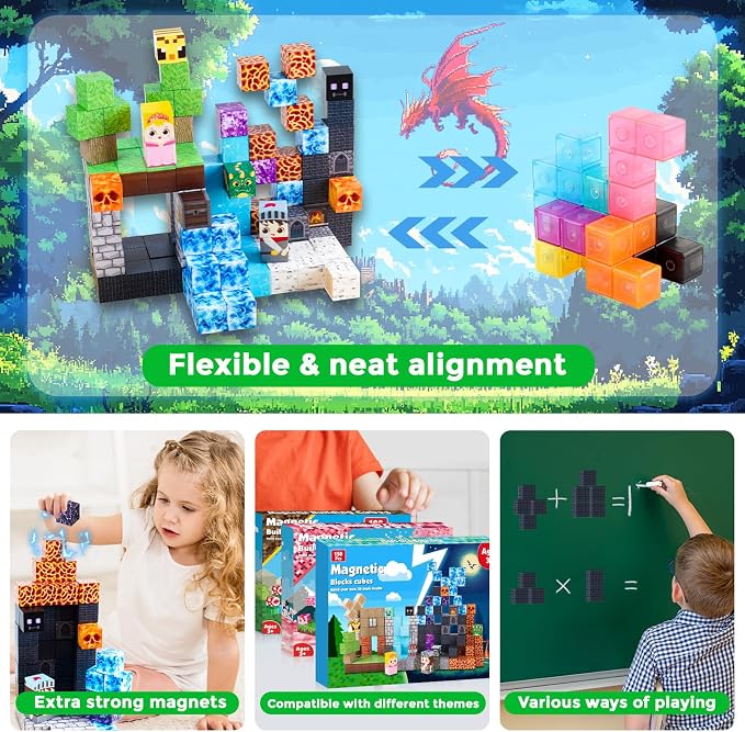 GraceDuck Magnetic Blocks - 150 PCS Build Dark Hell Forest Castle - Magnetic Toys for Montessori Toddler Easter Christmas Birthday Gifts - STEM Sensory Toys for 3 4 5 6 7 8 9 10 Year Old Boys & Girls