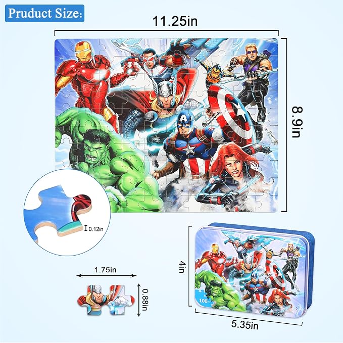 100 Pieces Puzzles for Kids Ages 4-8,Cool Jigsaw Puzzles for Kids in a Metal Box,Kid Boys Girls Children Learning Educational Puzzles Portable Box Pack Toys