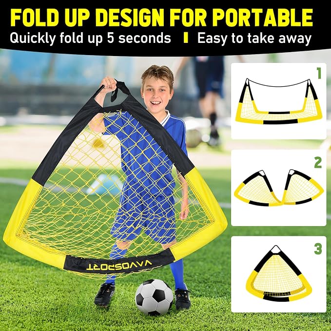 Kids Soccer Goals for Backyard Set - 2 of 4' x 3' Portable Soccer Goal Training Equipment, Pop Up Toddler Soccer Net with Soccer Ball, Soccer Set for Kids and Youth Outdoor Games, Sports, Play