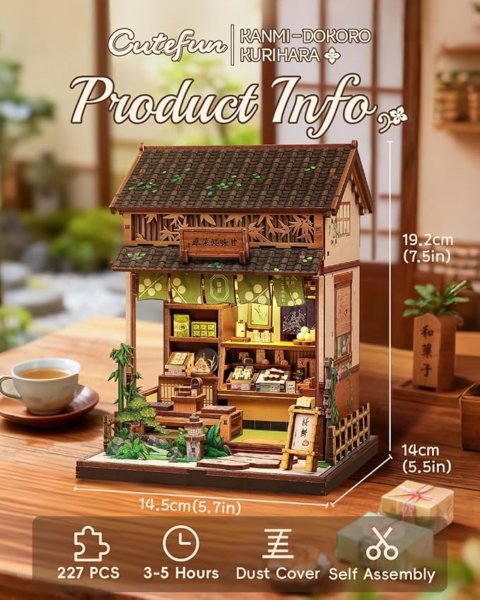 Cutefun Book Nook Kit - DIY Miniature Dollhouse Kit for Adults, Teens and Beginners, Japanese Dessert Shop Booknook Tiny House Bookshelf Decor 3D Wooden Puzzles, Creative Gifts for Family (Sweet Shop)