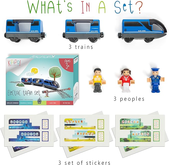 KipiPol Battery Operated Action Locomotive Toy Train Set for Wooden Tracks, (Magnetic)-Compatible with Thomas The Train Toys, Brio Tram Set for Toddlers 3-5 and up, Stocking Stuffers for Kids