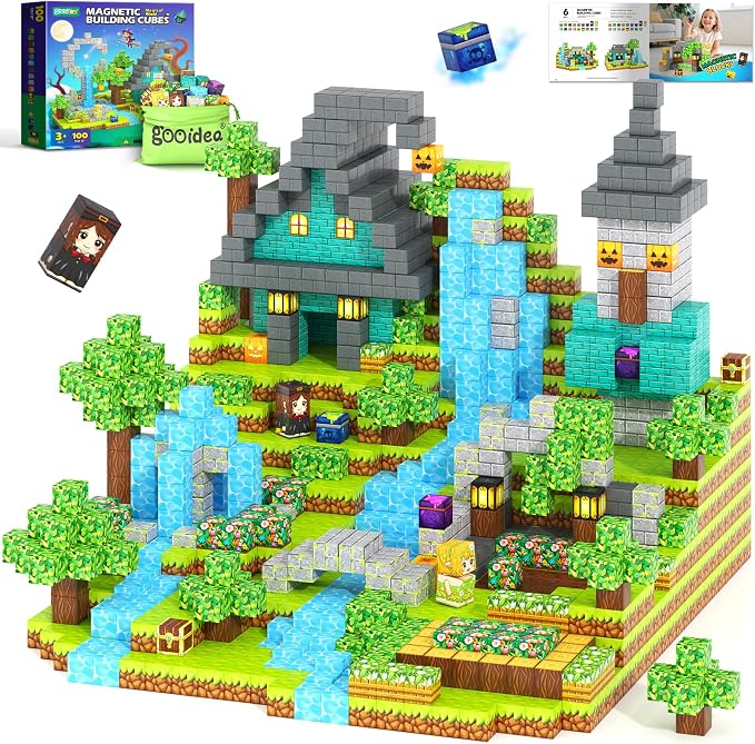 Gooidea Magnetic Blocks - 100 Building Blocks Mine Magnets Building Craft Autistic Kids Friendly Sensory Toys STEM Creative Toy Game for Kids Age 3-5 4-6 5-7 8-12 - Magical Enchanted Playset