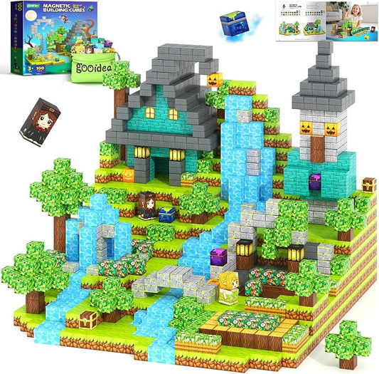 Gooidea Magnetic Blocks - 100 Building Blocks Mine Magnets Building Craft Autistic Kids Friendly Sensory Toys STEM Creative Toy Game for Kids Age 3-5 4-6 5-7 8-12 - Magical Enchanted Playset