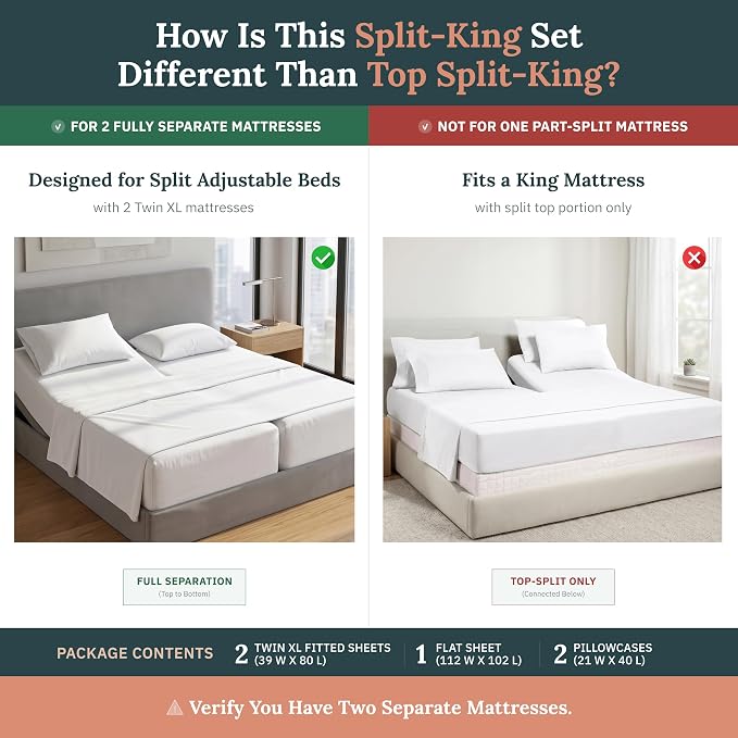 California Design Den Split King Sheets for Adjustable Bed - Buttery Soft 800 Thread Count, 100% Cotton Set, Sateen Bedding Set with Durable Twin XL Fitted Sheets - Grey