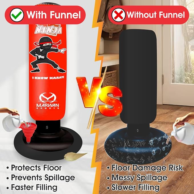 Marwan Sports Ninja Kids Punching Bag — Inflatable Sensory Toy & Birthday Gift for Boys & Girls Ages 4-12, 63" Freestanding 5-in-1 Kit, Indoor Apartment-Quiet Sensory-Friendly Active Play