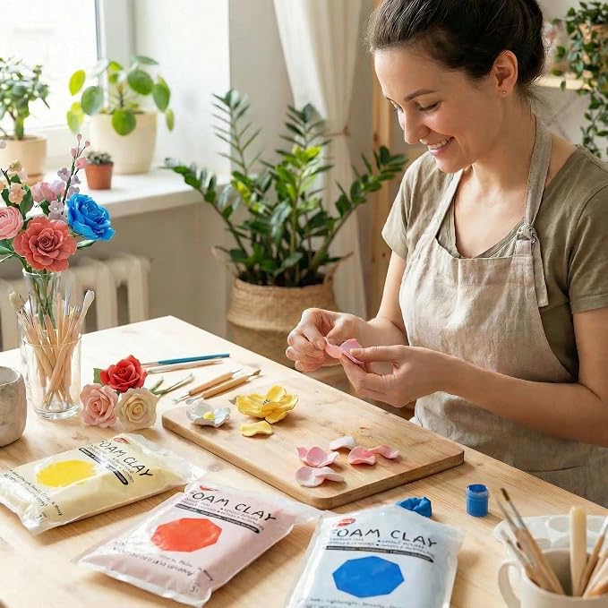 BOHS Air Dry Foam Clay Kit, Primary Colors (Red, Blue, Yellow) – 3 Pack, 3.3 Lbs Total, Squishy & Soft for School Projects, Kids Crafts, Cosplay & Slime Making