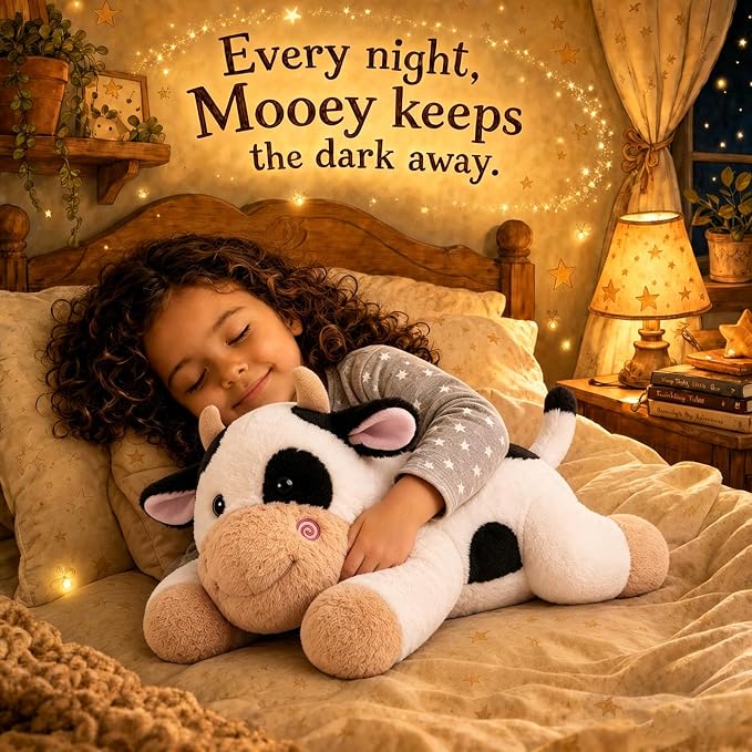 gnomantic Cow Weighted Stuffed Animals - 22 Inch 4.5 Pounds Weighted Plushies Cow Stuffed Animals - Big Plush Pillow - Cute Plush Toys Gifts for Kids & Adults (22" 4.5 lbs Black)