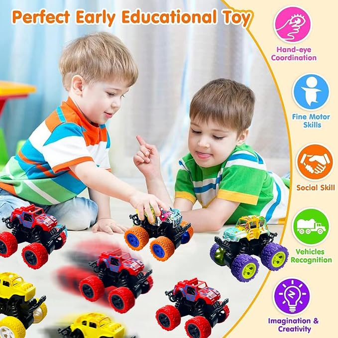 24 Pack Mini Monster Trucks Toys for Boys Girls Aged 3 and Above, Pull Back Truck Push and Go Friction Powered Car Toys Monster Truck Party Favors Birthday Decorations Classroom Prizes for Kids