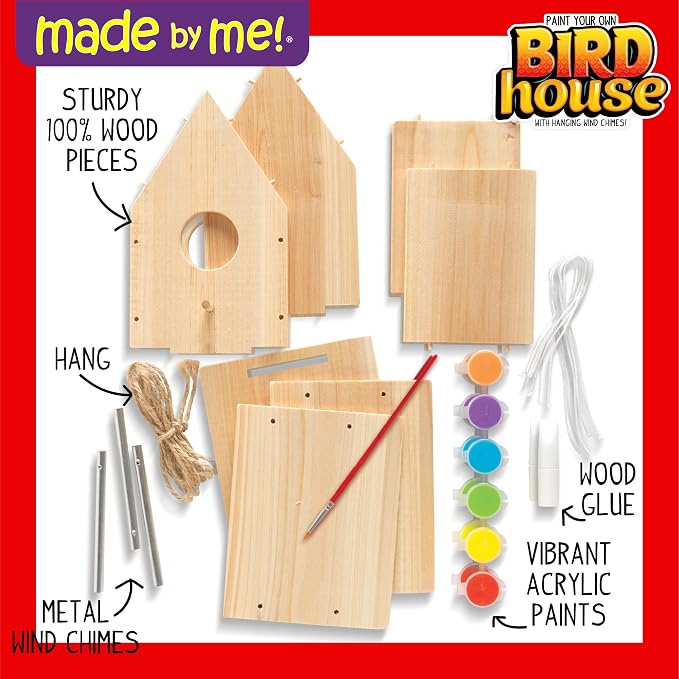 Made By Me Build & Paint Your Own Wooden Toys, DIY Wood Craft Kit, Easy to Assemble, Birdhouse