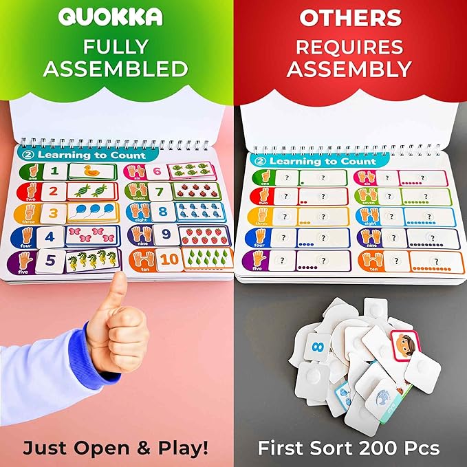 QUOKKA Montessori Busy Book for Toddlers 3-5 - My Preschool Learning Activities for Kids Ages 2-4 - Homeschool Educational Toys for Kids - Velcro Toddler Busy Book for 1+ Year Old