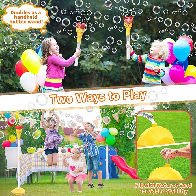 Infowush Torch Bubble Machine for Kids, Rechargable Bubble Maker Bubble Toys with Light, Outdoor Automatic Standing Height Adjustable Bubble Machine for Toddlers 1-3, Christmas Birthday Party Gifts