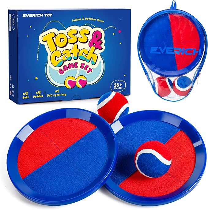 Toss and Catch Ball Game Set, Upgraded Sticky Paddle Ball Set for Kids & Toddlers, Sturdy & Water-Resistant Outdoor Backyard Beach Pool Toy, Birthday Gift for Boys Girls Ages 3-12